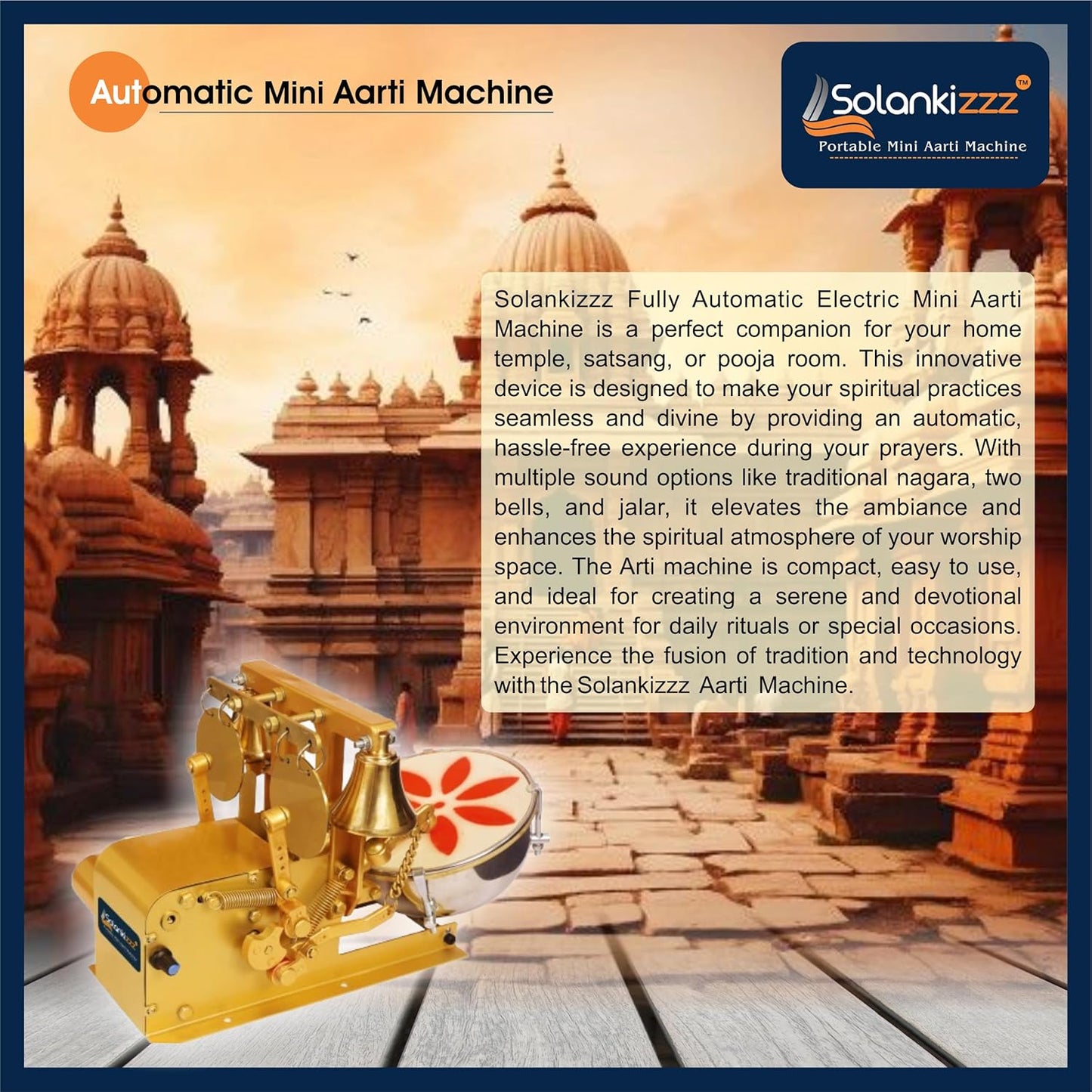 Fully Automatic Electric Mini Aarti Machine With Nagara | 2 Bells & Jalar For Home Temple