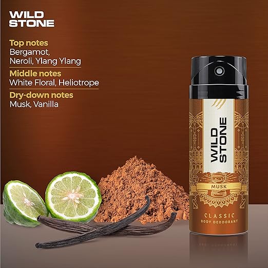 Wild Stone Classic Musk Logng Lasting Deodorant Body Spray for Men