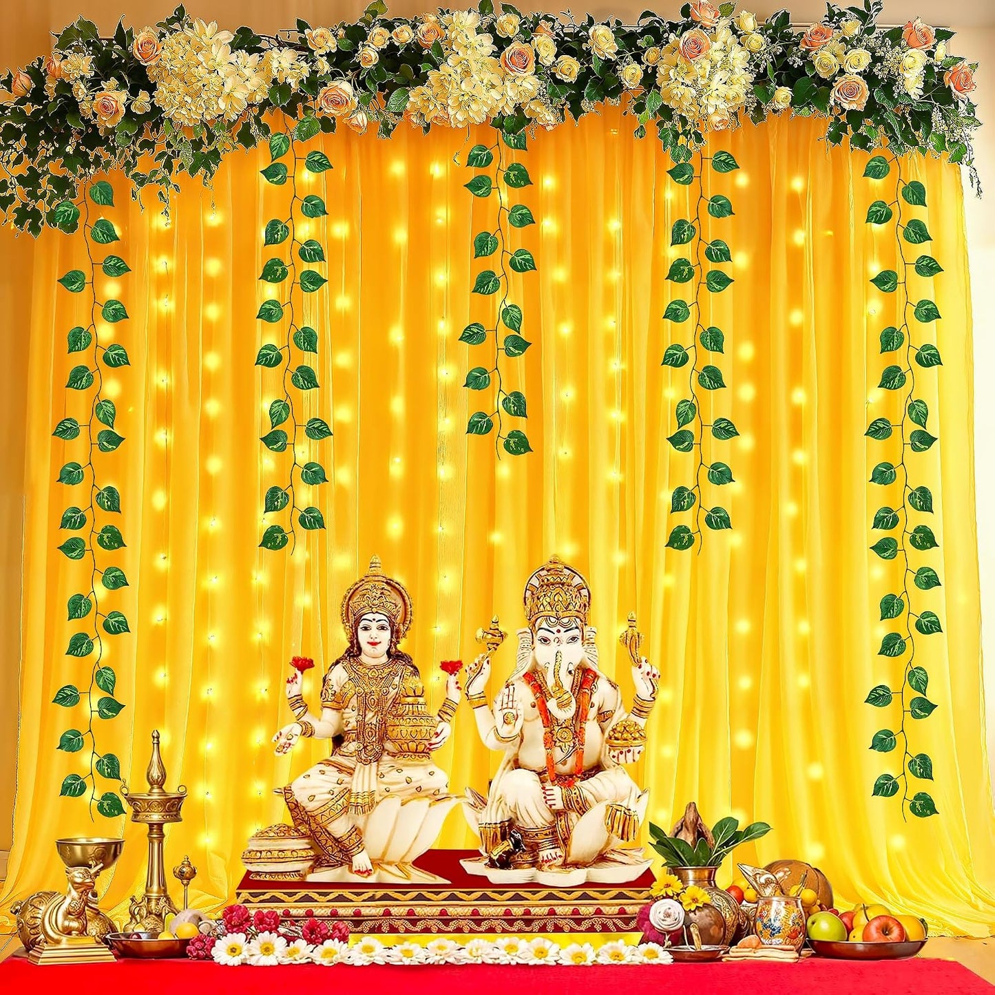Party Propz Yellow Ganpati Decoration Backdrop