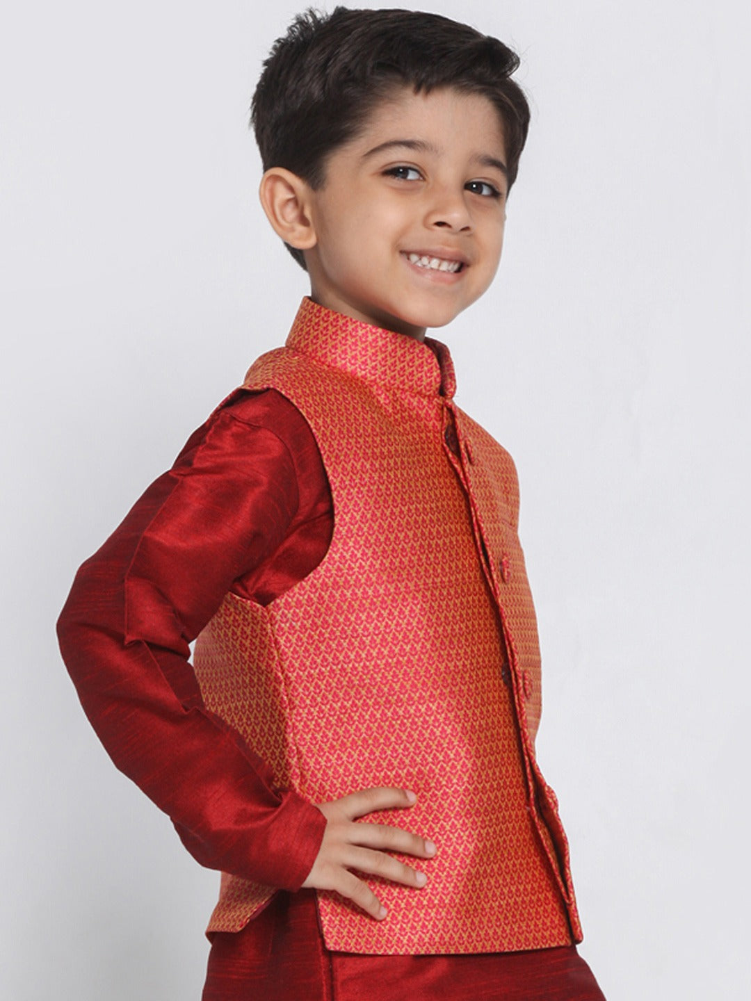 vastramay boys pink orange woven design nehru jacket