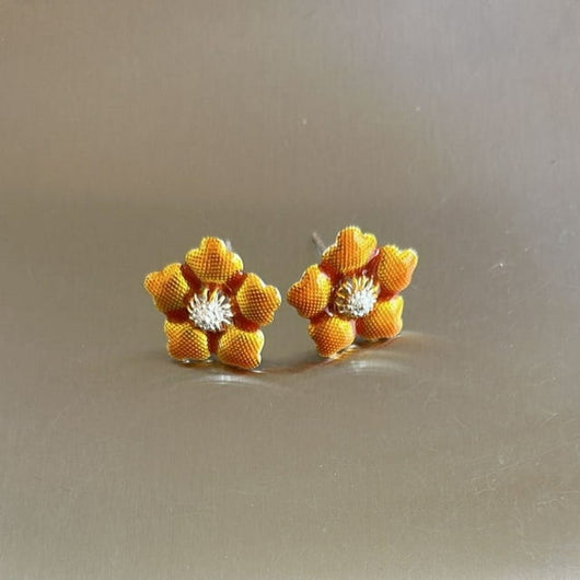 Pure Silver Enamel Yellow Flowers