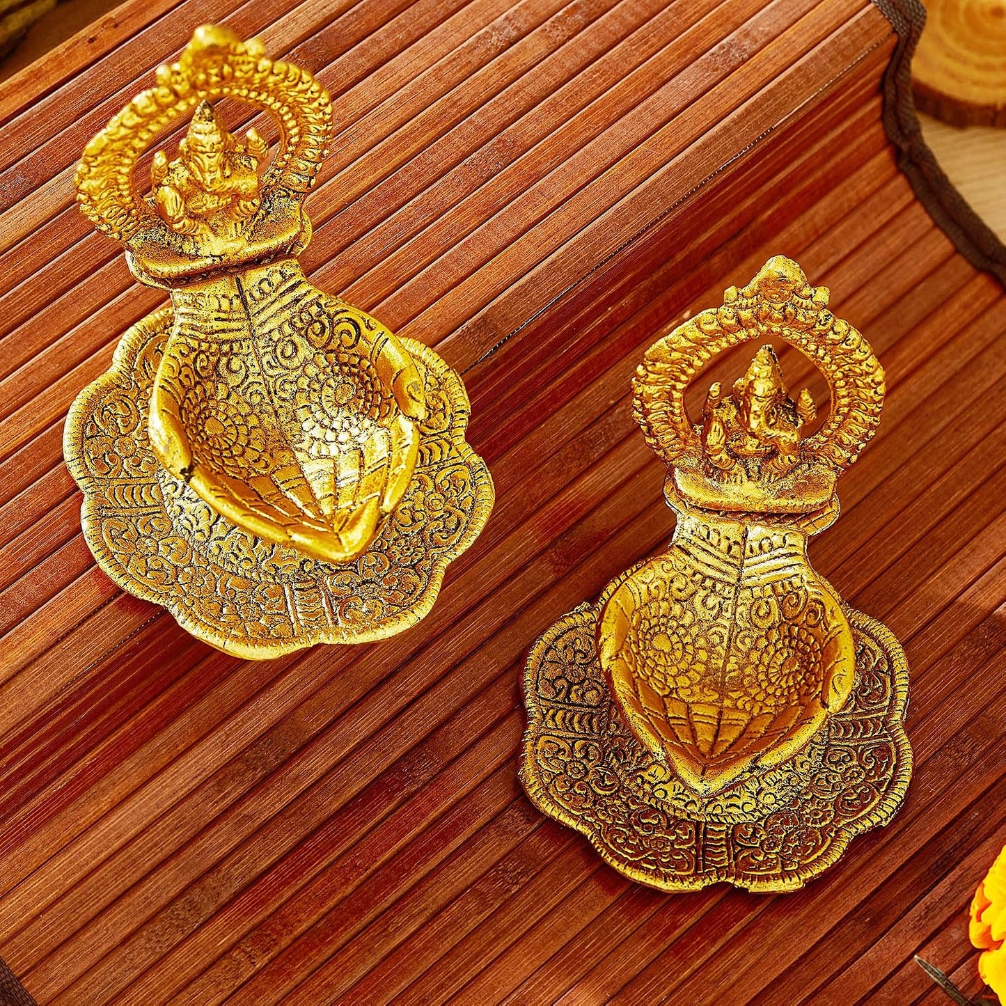 TIED RIBBONS Ganesh Metal Diya Oil Lamp Deepak