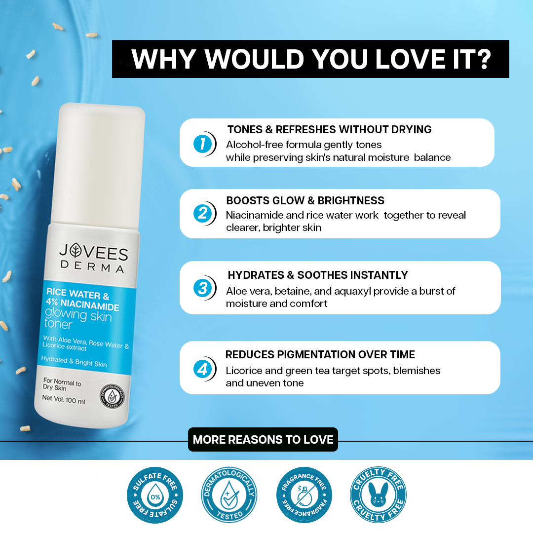 Jovees Derma Rice Water & 4% Niacinamide Glowing Skin Toner