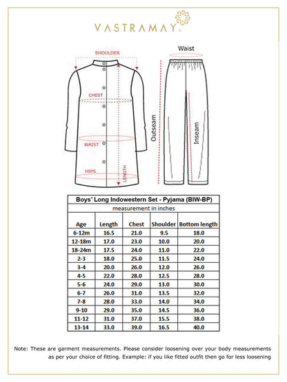 Vastramay Boys Cream-Colored Mirror Work Embellished Slim Fit Sherwani Set