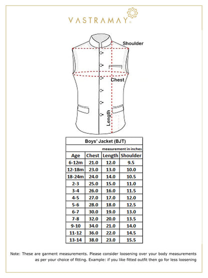 Vastramay Boys' Green Cotton Silk Blend Nehru Jacket