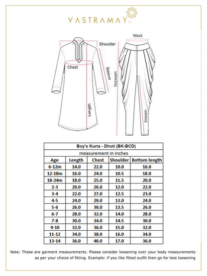 Vastramay Boys' Deep Blue Cotton Silk Blend Kurta and Rose Gold Dhoti Pant Set