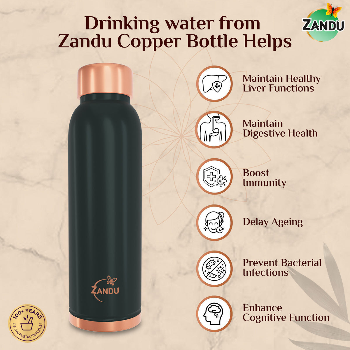zandu copper water bottle