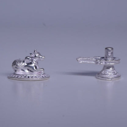 Pure Silver Nandi With Shivling Set