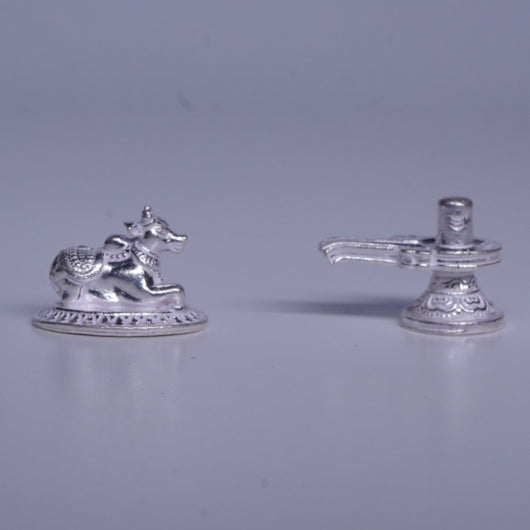 Pure Silver Nandi With Shivling Set