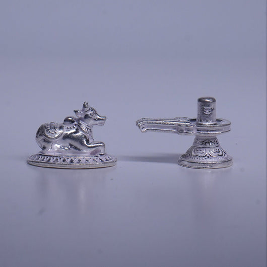 Pure Silver Nandi With Shivling Set
