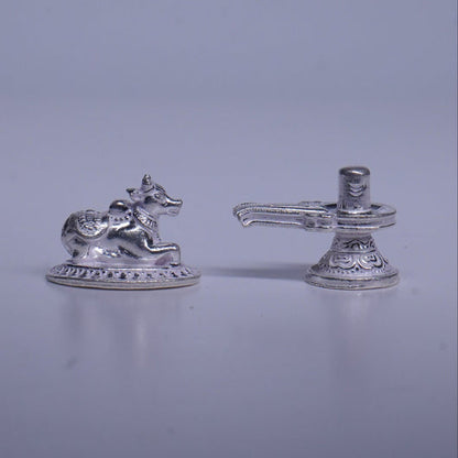 Pure Silver Nandi With Shivling Set