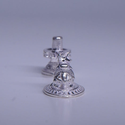 Pure Silver Nandi With Shivling Set