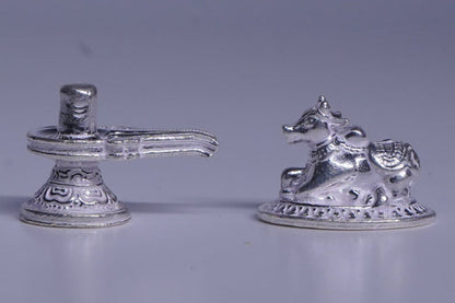 Pure Silver Nandi With Shivling Set