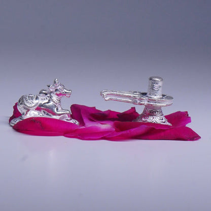 Pure Silver Nandi With Shivling Set