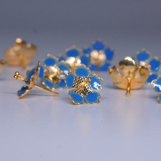 Pure Silver Dark Blue Enamel Flowers (Pack Of 10)