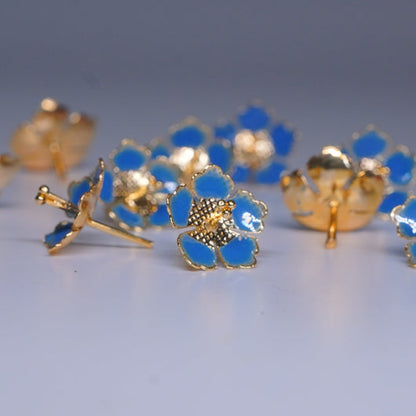 Pure Silver Dark Blue Enamel Flowers (Pack Of 10)