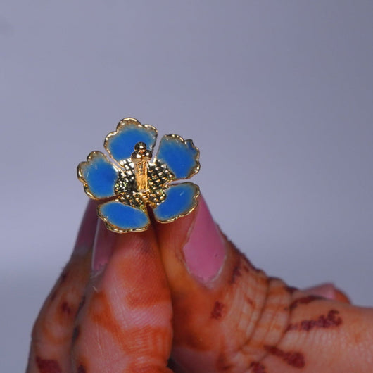 Pure Silver Dark Blue Enamel Flowers (Pack Of 10)
