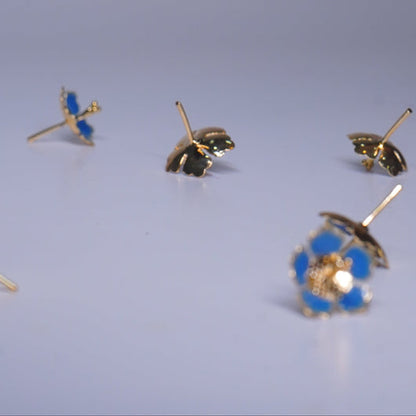 Pure Silver Dark Blue Enamel Flowers (Pack Of 10)