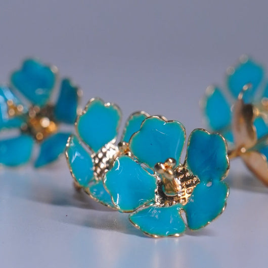 Pure Silver Enamel Blue Color Flowers (Pack Of 10)