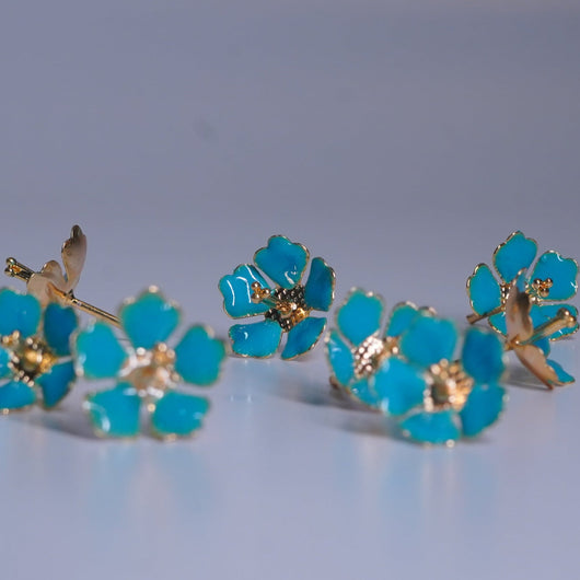 Pure Silver Enamel Blue Color Flowers (Pack Of 10)