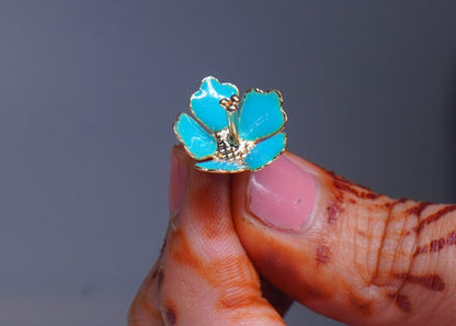 Pure Silver Enamel Blue Color Flowers (Pack Of 10)