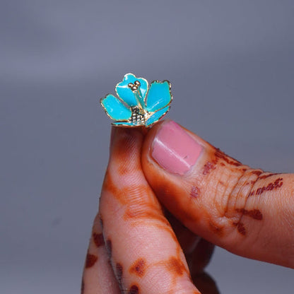 Pure Silver Enamel Blue Color Flowers (Pack Of 10)