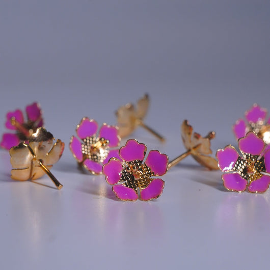 Pure Silver Pink Enamel Flowers (Pack Of 10)