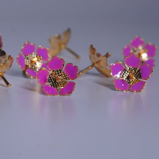 Pure Silver Pink Enamel Flowers (Pack Of 10)