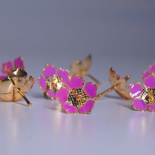 Pure Silver Pink Enamel Flowers (Pack Of 10)