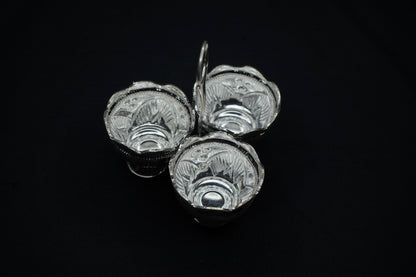 Pure Silver Kumkum Haldi 3 Bowl Set