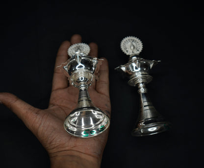 Pure Silver Diya With Peacock