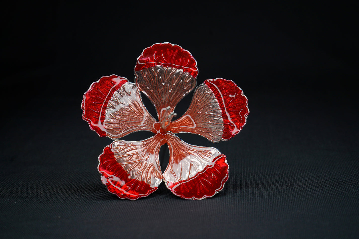 Pure Silver Big Red And Orange Flower