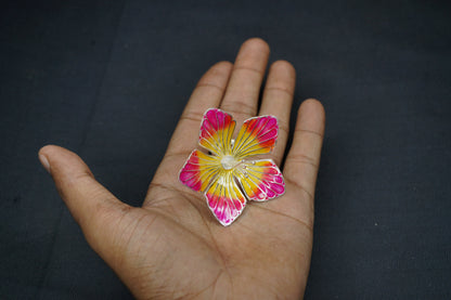 Pure Silver Yellow And Pink Flower