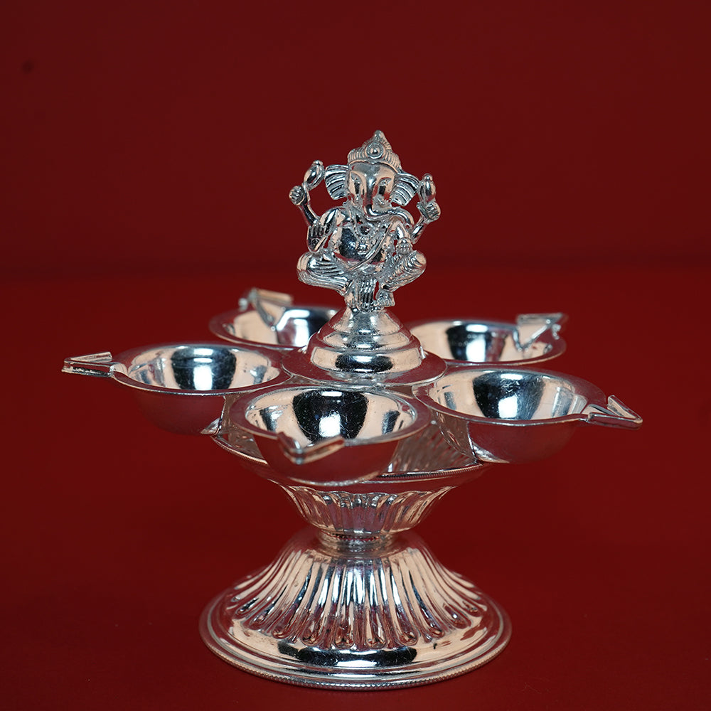 Pure Silver Ganesh Design Panchamukhi Diya 93g