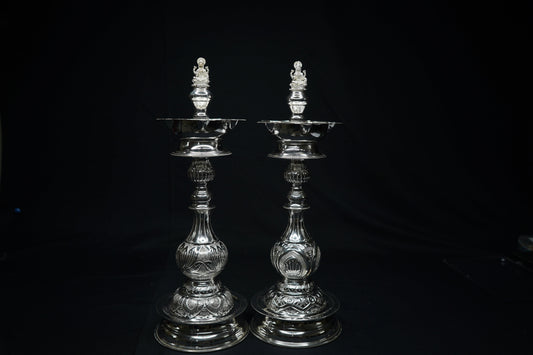 Pure Silver Laxmi Design Diya Pair 770g - PUSHMYCART