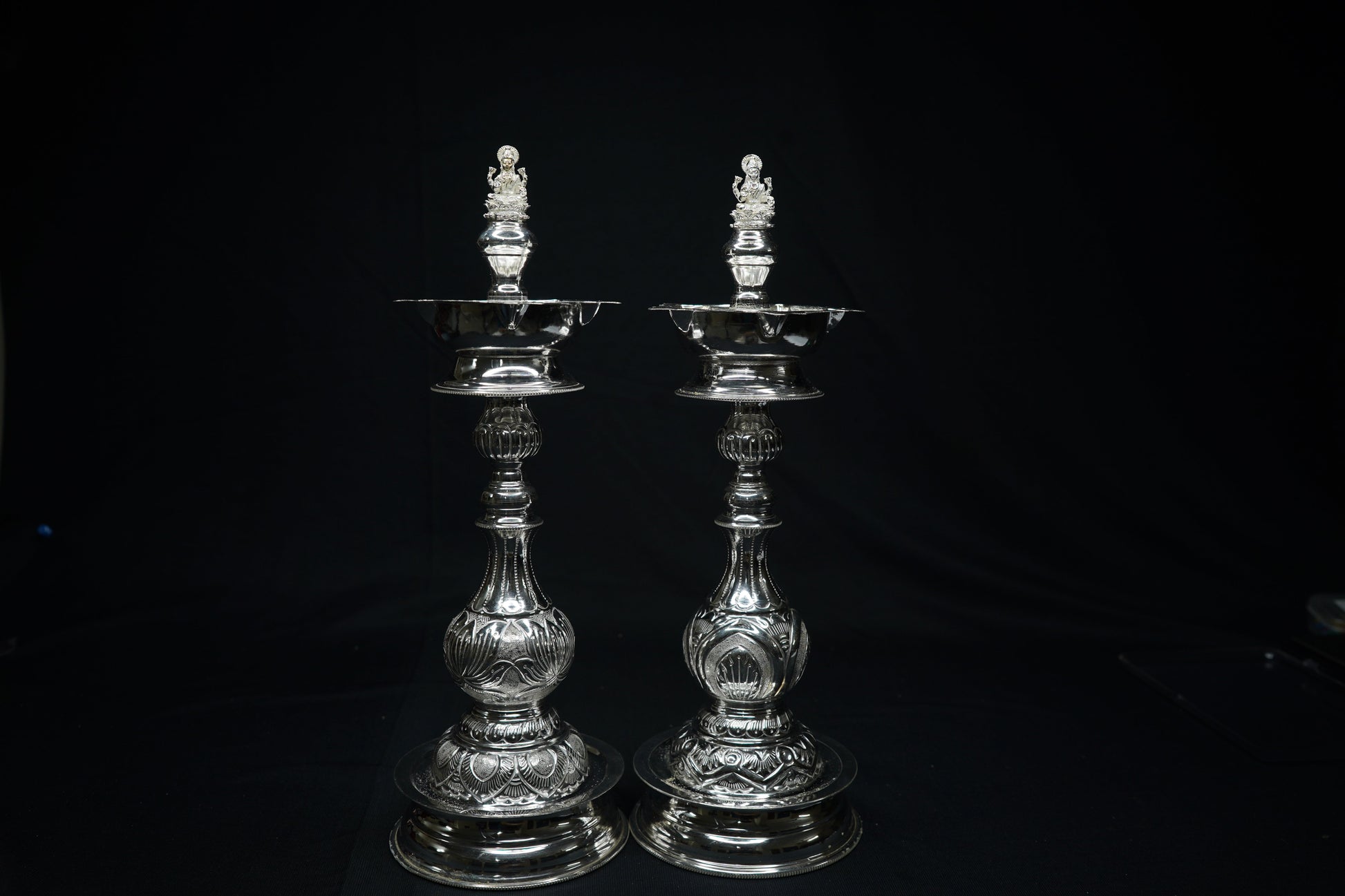 Pure Silver Laxmi Design Diya Pair 770g - PUSHMYCART