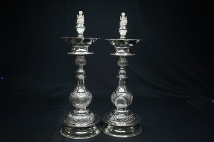 Pure Silver Laxmi Design Diya Pair