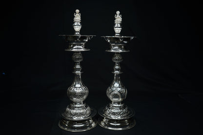 Pure Silver Laxmi Design Diya Pair