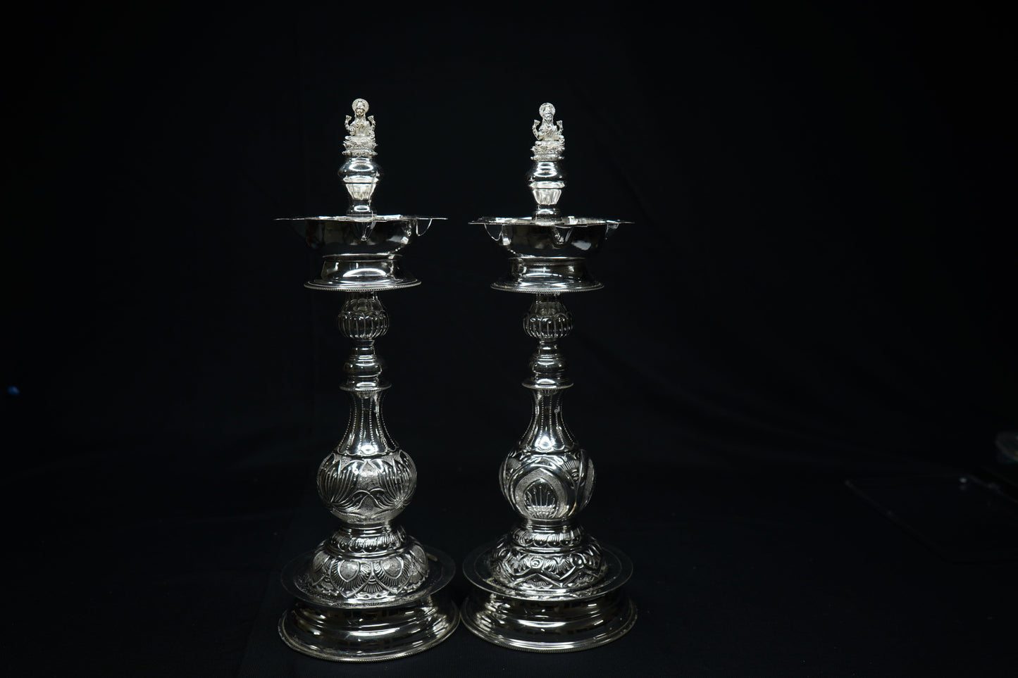 Pure Silver Laxmi Design Diya Pair