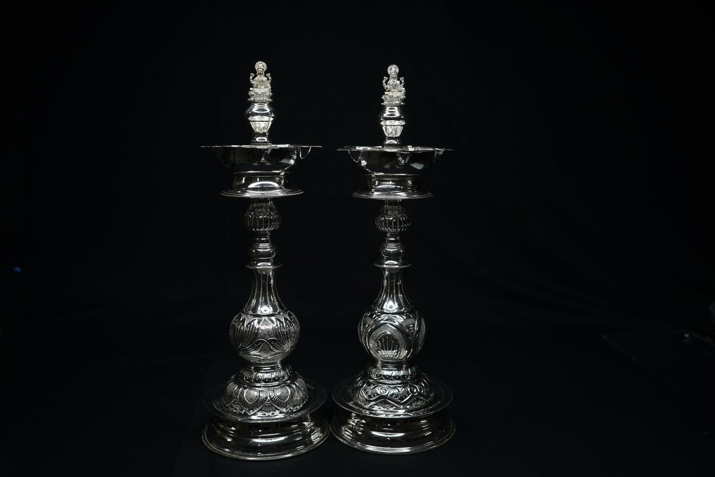 Pure Silver Laxmi Design Diya Pair