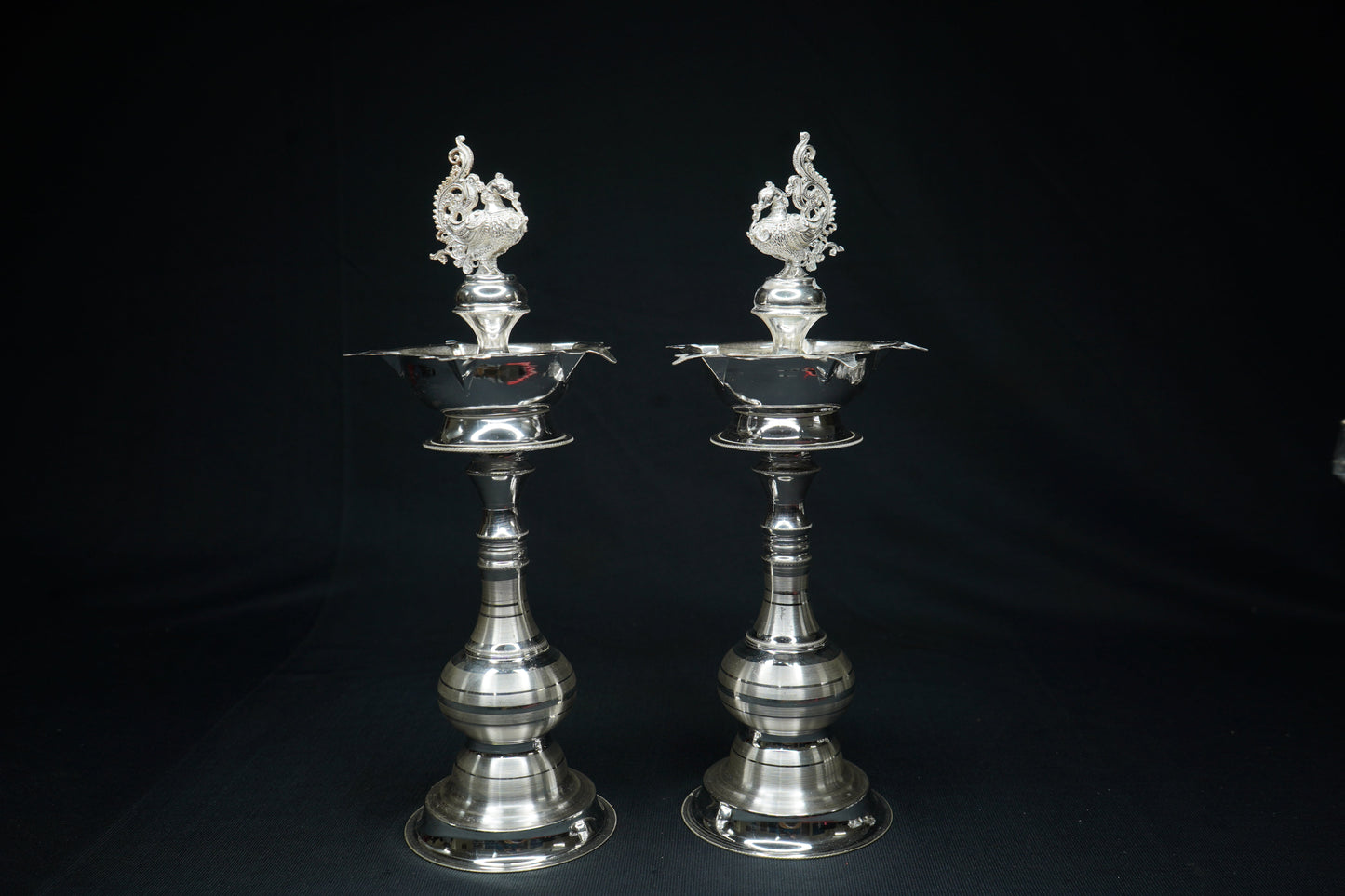 Pure Silver Peacock Design Fancy Pair Diya 350g - PUSHMYCART