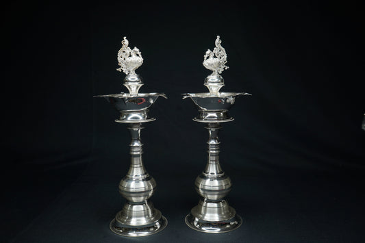 Pure Silver Peacock Design Fancy Pair Diya 350g - PUSHMYCART