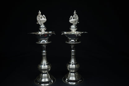 Pure Silver Peacock Design Fancy Pair Diya