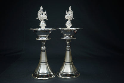 Pure Silver Peacock Design Fancy Diya Pair