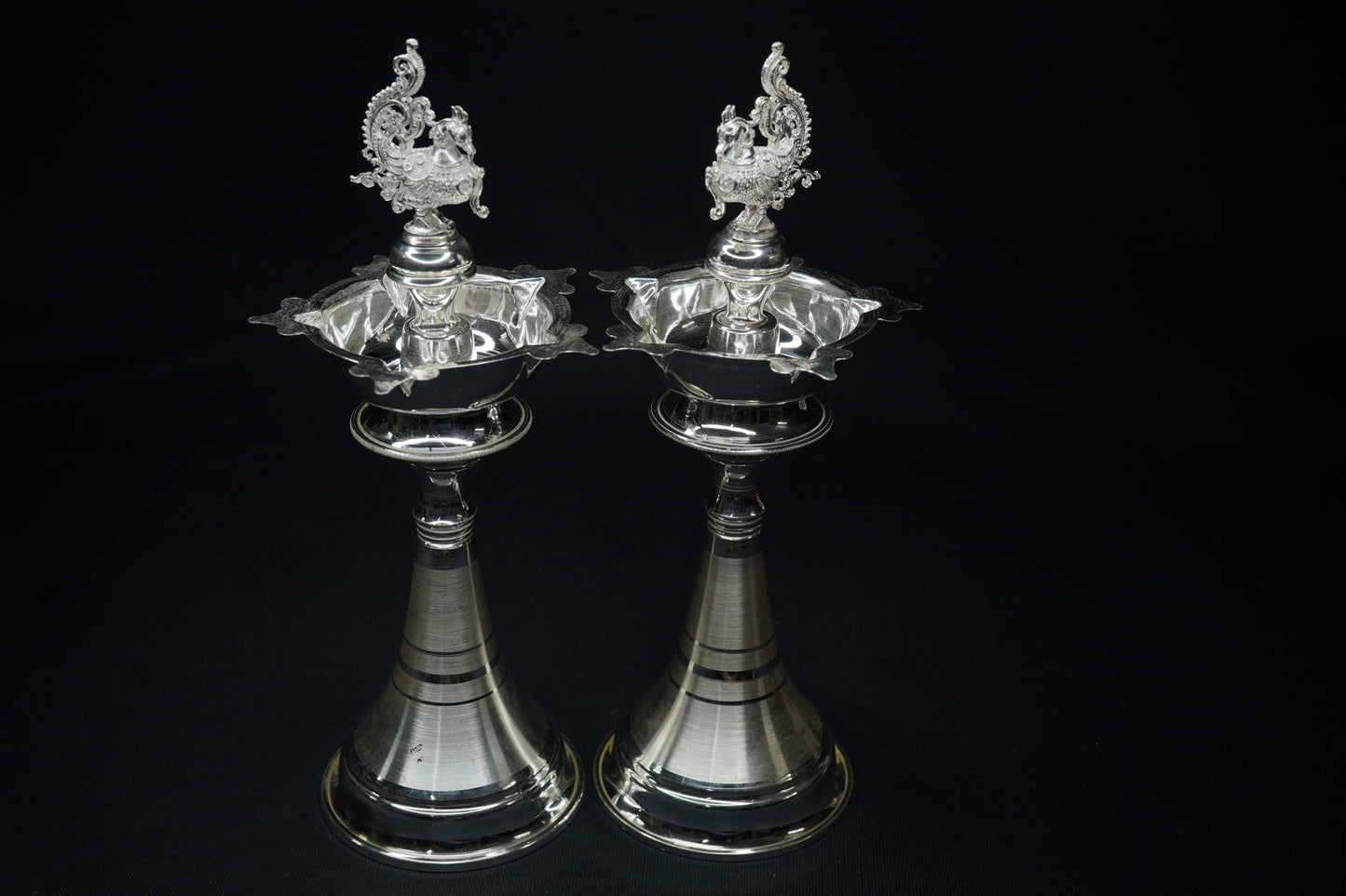 Pure Silver Peacock Design Fancy Diya Pair