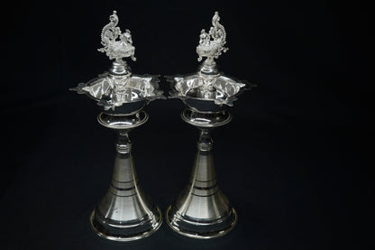 Pure Silver Peacock Design Fancy Diya Pair