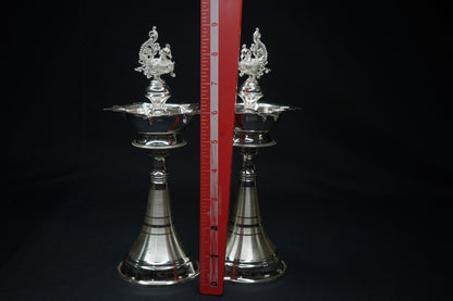 Pure Silver Peacock Design Fancy Diya Pair