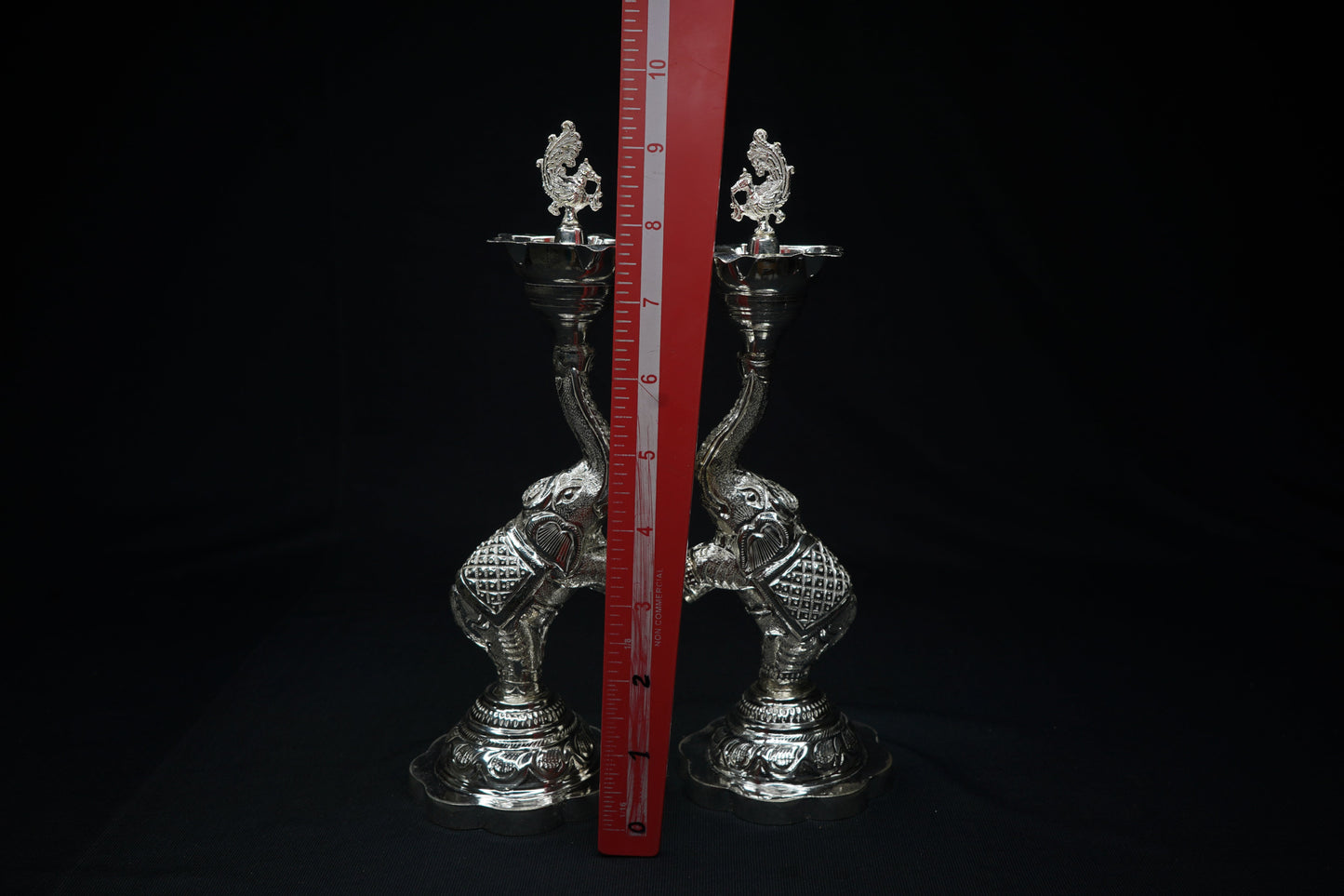 Pure Silver Elephant And Peacock Diya Pair