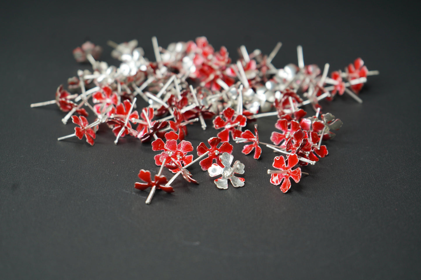 Pure Silver Red Flowers