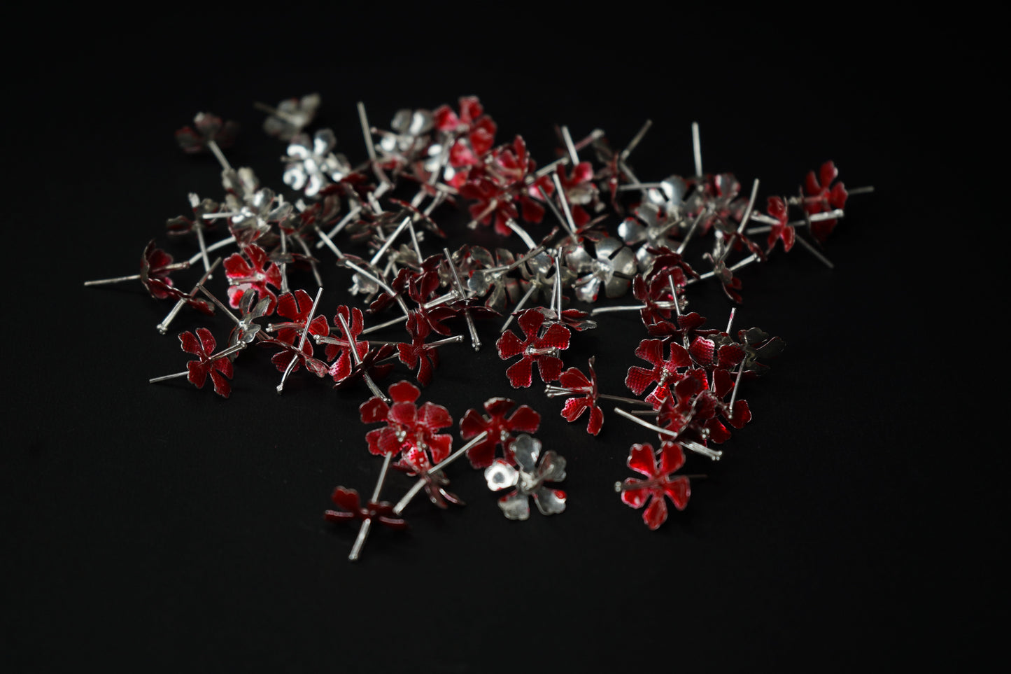 Pure Silver Red Flowers |Pack of 5